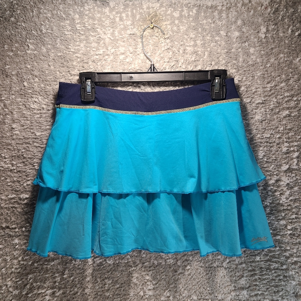 Sofibella Tiered Tennis Skirt Skort Sky Blue Wicking Stretch Run Small Nylon